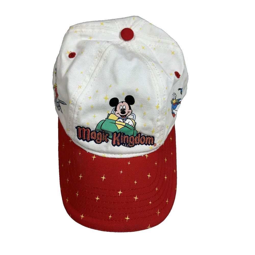 Walt Disney World Magic Kingdom Vintage White Red Youth 8-20 Snapback Hat